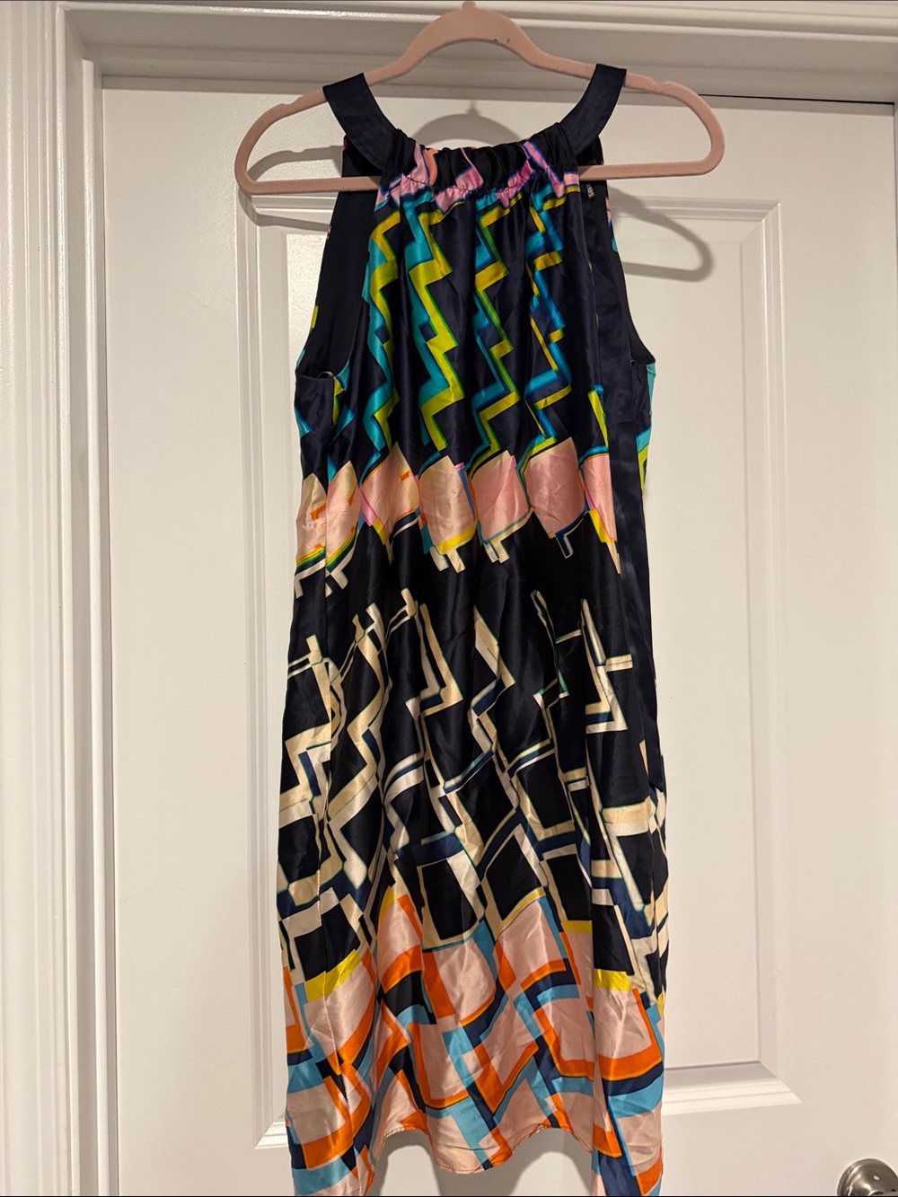 Taylor Navy Multicolor Geometric Halter Dress